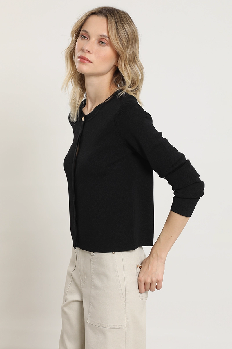 CARDIGAN PUNTO, BOTON FANTASIA, NEGRO LIOLA - 3