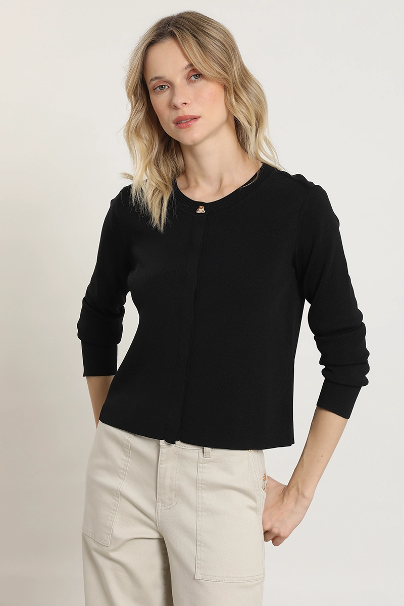 CARDIGAN PUNTO, BOTON FANTASIA, NEGRO LIOLA - 4