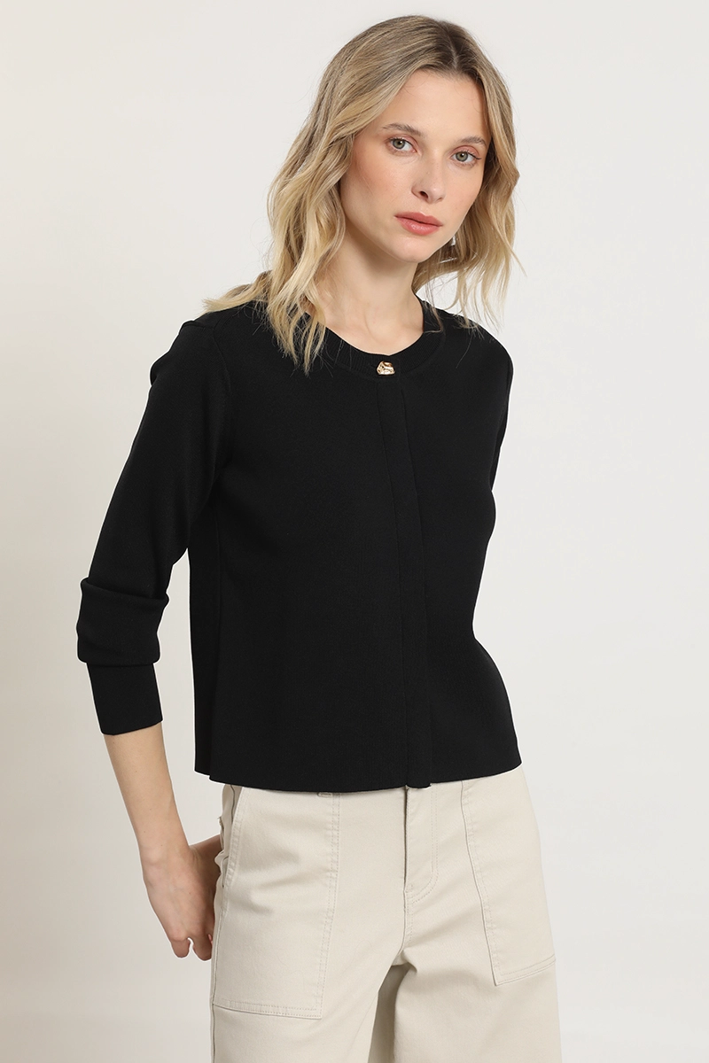 CARDIGAN PUNTO, BOTON FANTASIA, NEGRO LIOLA - 5