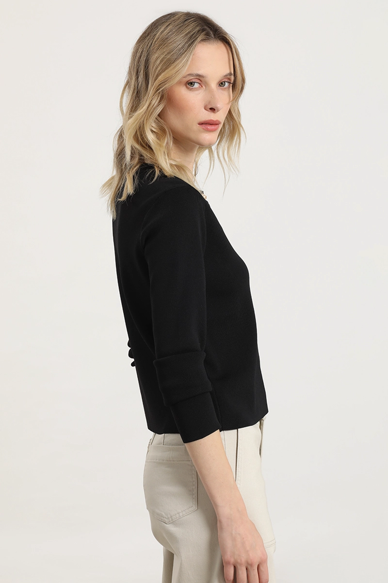 CARDIGAN PUNTO, BOTON FANTASIA, NEGRO LIOLA - 6