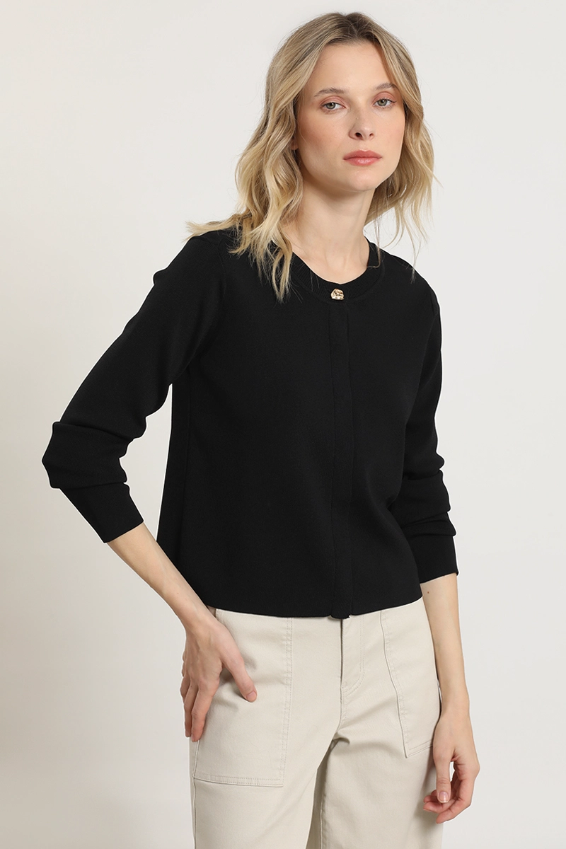 CARDIGAN PUNTO, BOTON FANTASIA, NEGRO LIOLA - 7