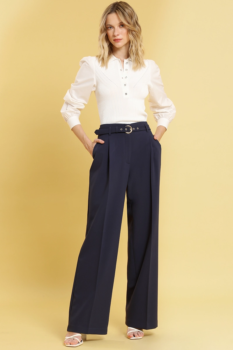 PANTALON RECTO CON CINTURON, AZUL LIOLA - 1