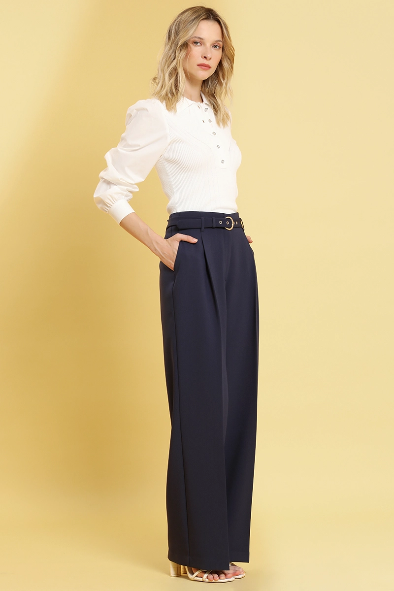 PANTALON RECTO CON CINTURON, AZUL LIOLA - 2