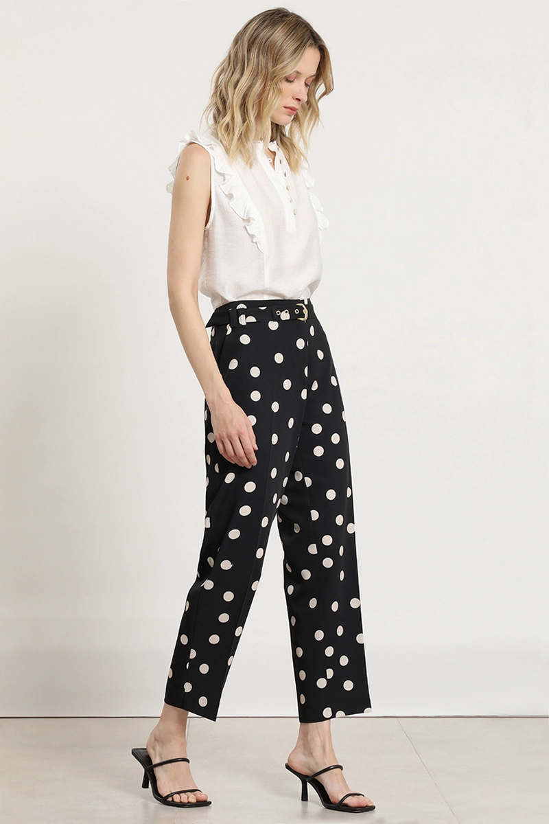 PANTALON SASTRE, LUNARES, CINTURON, BEIGE LIOLA - 1