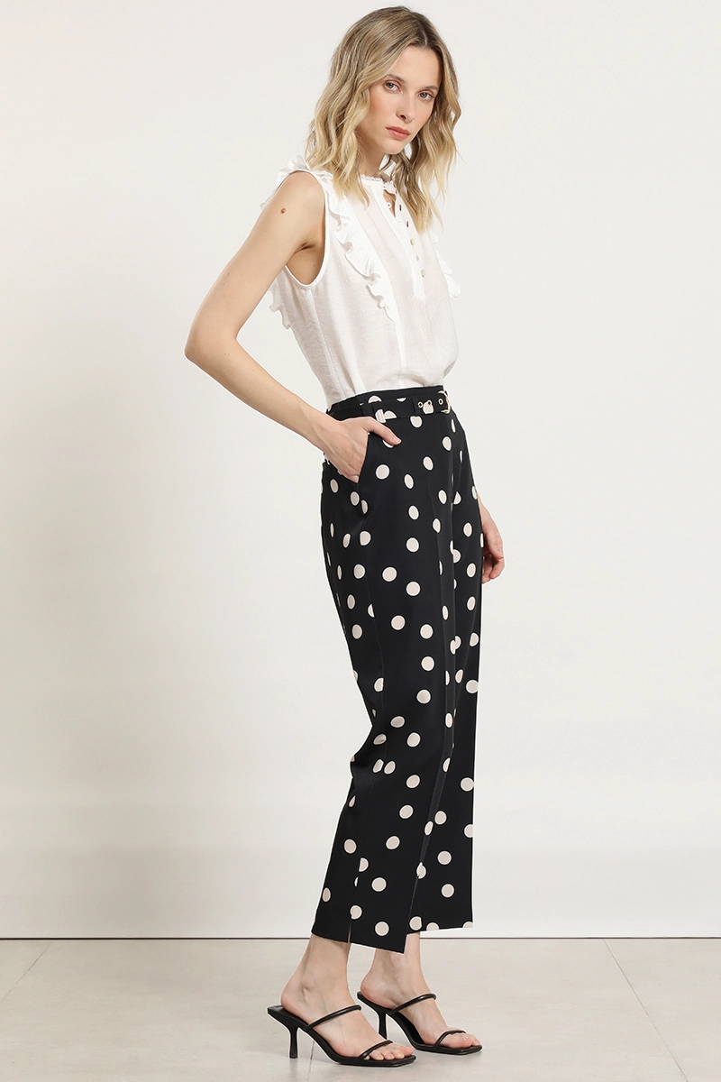 PANTALON SASTRE, LUNARES, CINTURON, BEIGE LIOLA - 3
