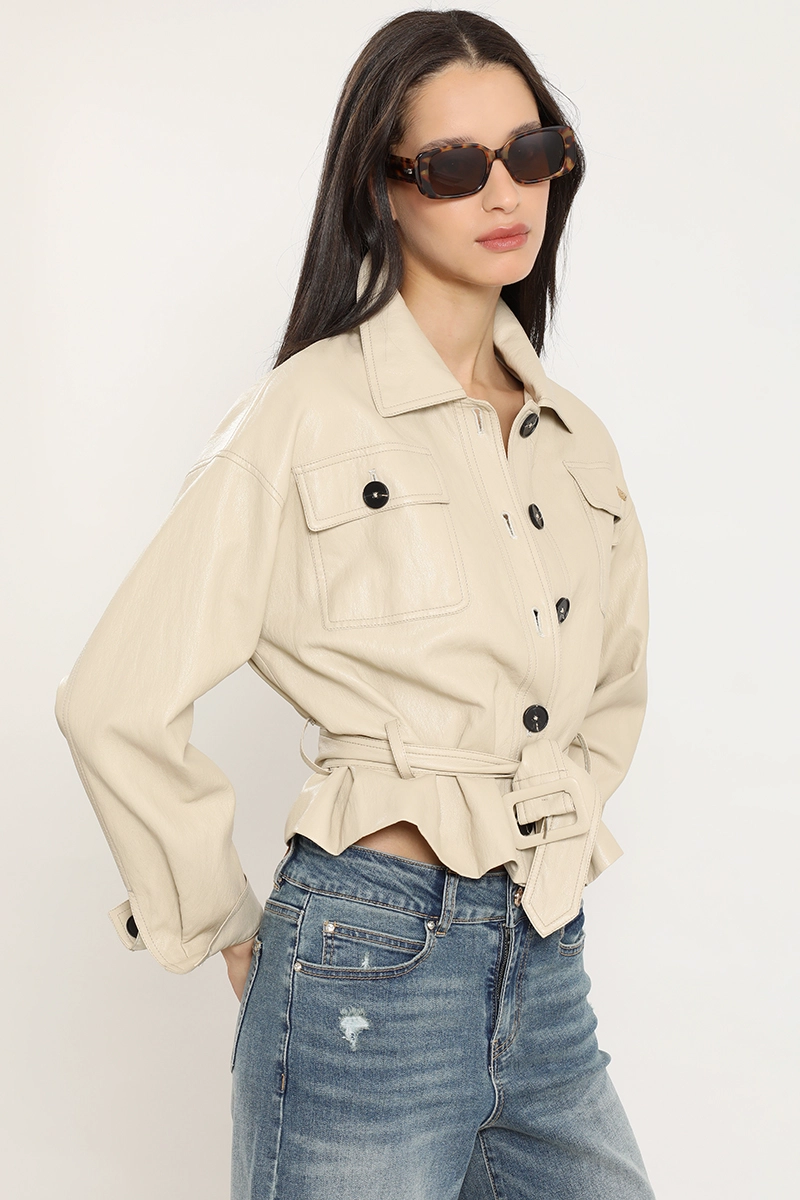 CHAQUETA EFECTO CUERO, BEIGE LIOLA - 3