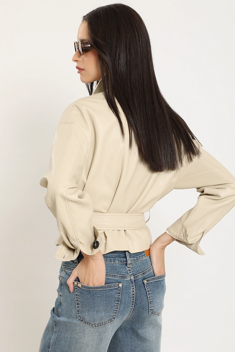 CHAQUETA EFECTO CUERO, BEIGE LIOLA - 4