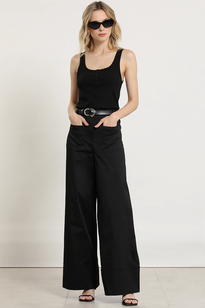 PANTALON PALAZZO, TIRO ALTO, NEGRO LIOLA - 1