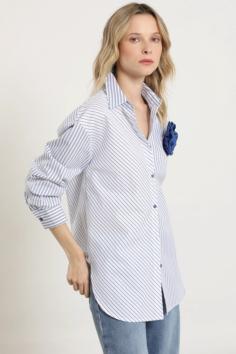 BLUSA POPLIN, PIN FLOR, AZUL LIOLA - 1