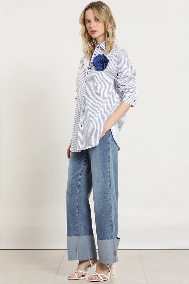 BLUSA POPLIN, PIN FLOR, AZUL LIOLA - 2