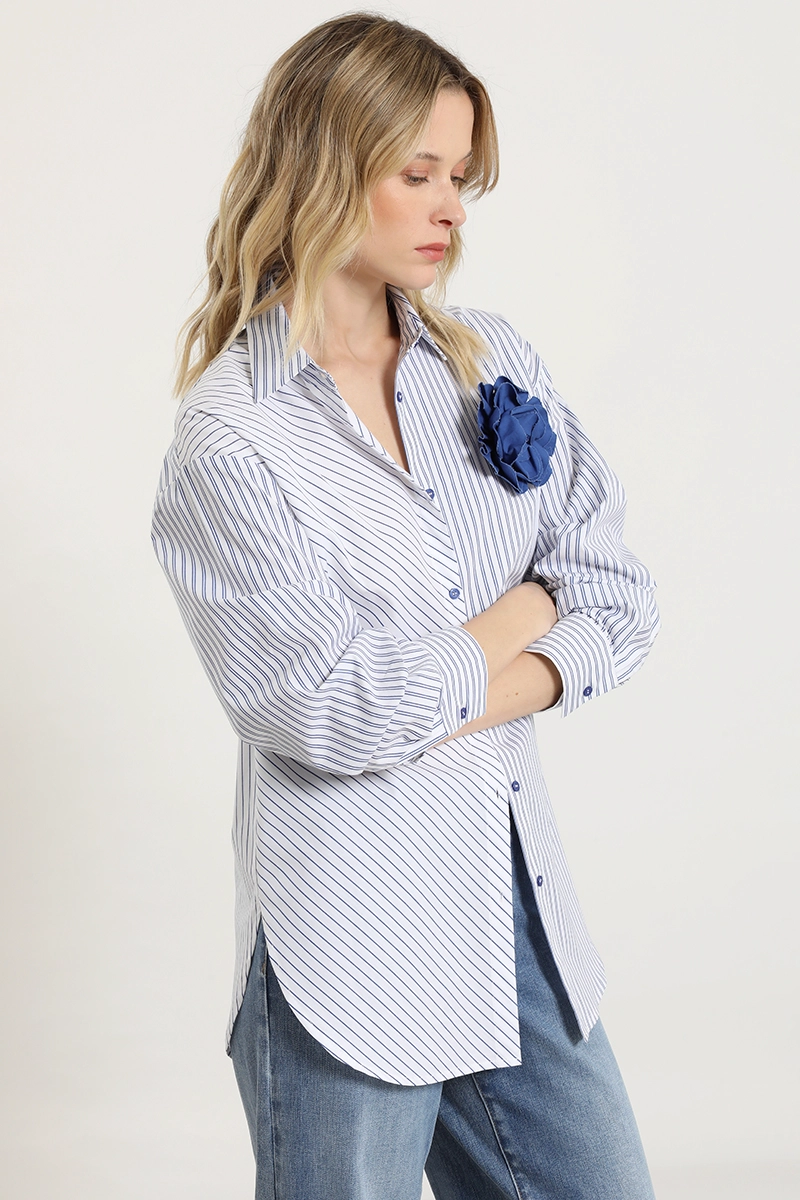 BLUSA POPLIN, PIN FLOR, AZUL LIOLA - 3