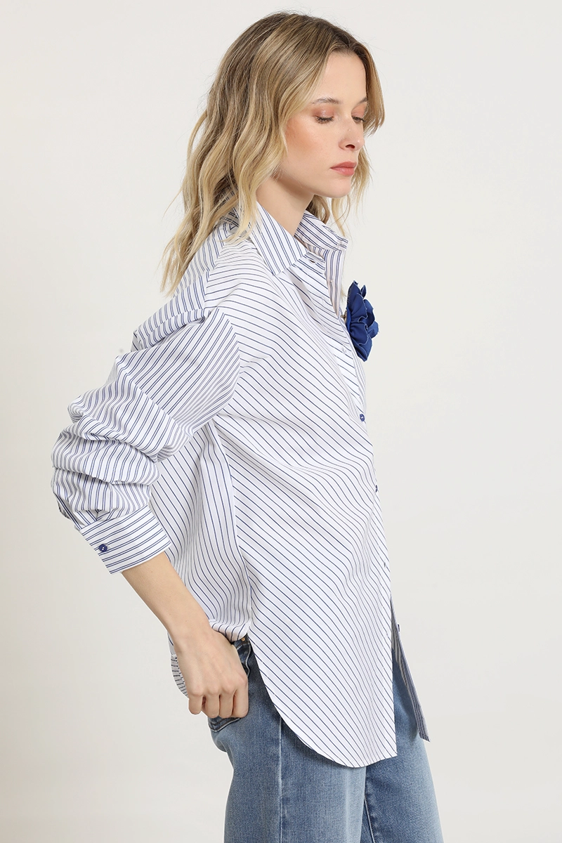BLUSA POPLIN, PIN FLOR, AZUL LIOLA - 4