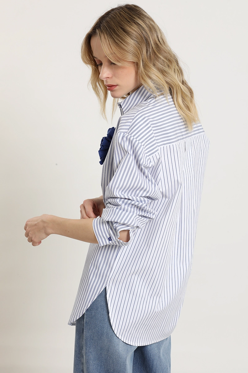 BLUSA POPLIN, PIN FLOR, AZUL LIOLA - 5