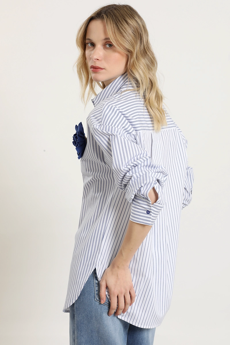 BLUSA POPLIN, PIN FLOR, AZUL LIOLA - 6