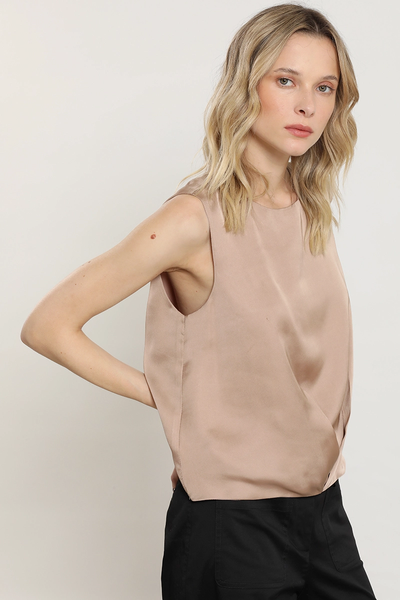 TOP SATINADA SIN MANGA, BEIGE LIOLA - 4