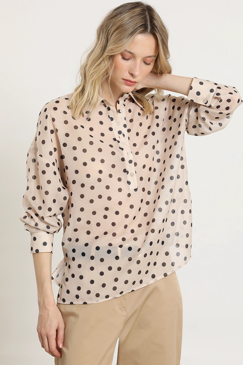 BLUSA SEMITRASNPARENTE LUNARES, BEIGE LIOLA - 1