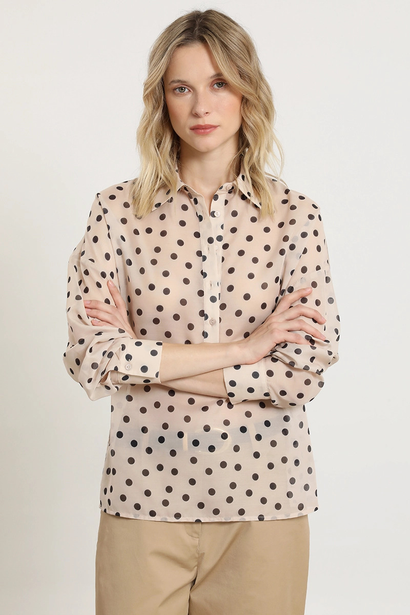 BLUSA SEMITRASNPARENTE LUNARES, BEIGE LIOLA - 3