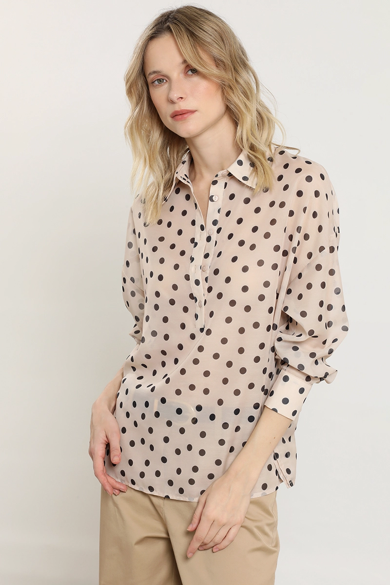 BLUSA SEMITRASNPARENTE LUNARES, BEIGE LIOLA - 4