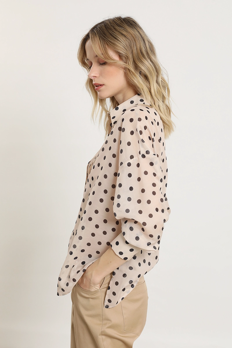 BLUSA SEMITRASNPARENTE LUNARES, BEIGE LIOLA - 5