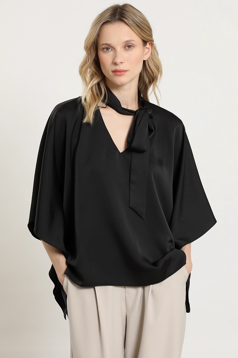 BLUSA TUNICA, SATIN LAZADA, NEGRO LIOLA S