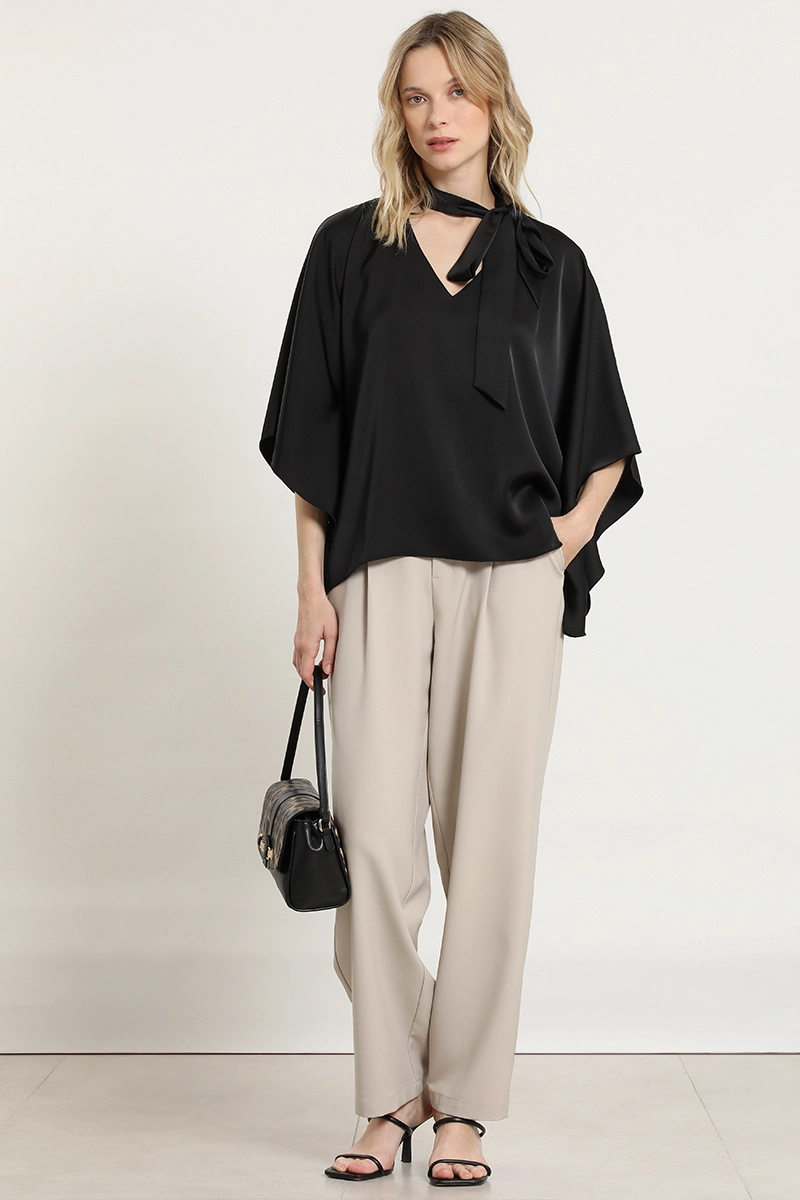 BLUSA TUNICA, SATIN LAZADA, NEGRO LIOLA - 2