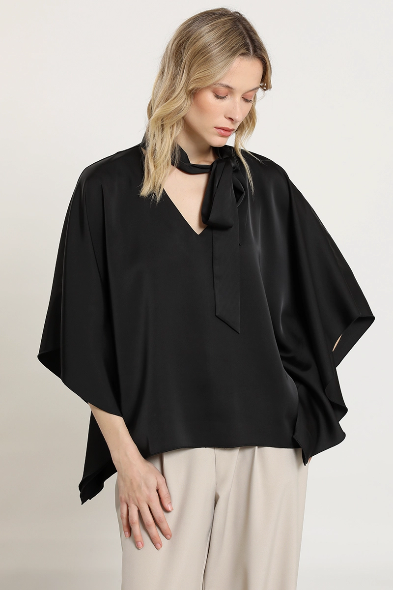 BLUSA TUNICA, SATIN LAZADA, NEGRO LIOLA - 4