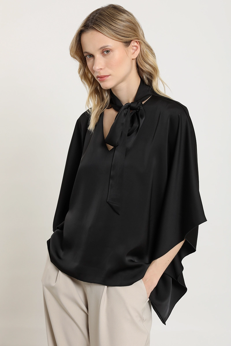 BLUSA TUNICA, SATIN LAZADA, NEGRO LIOLA - 5