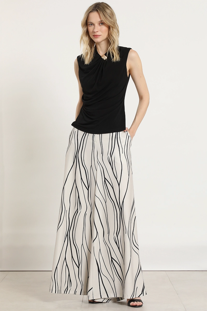 PANTALON ANCHO, ESTAMPADO, BEIGE LIOLA - 1