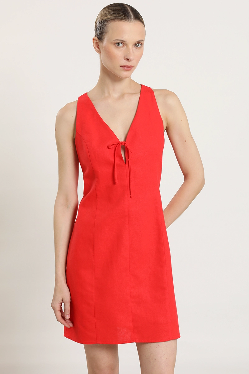 VESTIDO CORTO CON LAZO, ROJO LIOLA - 1