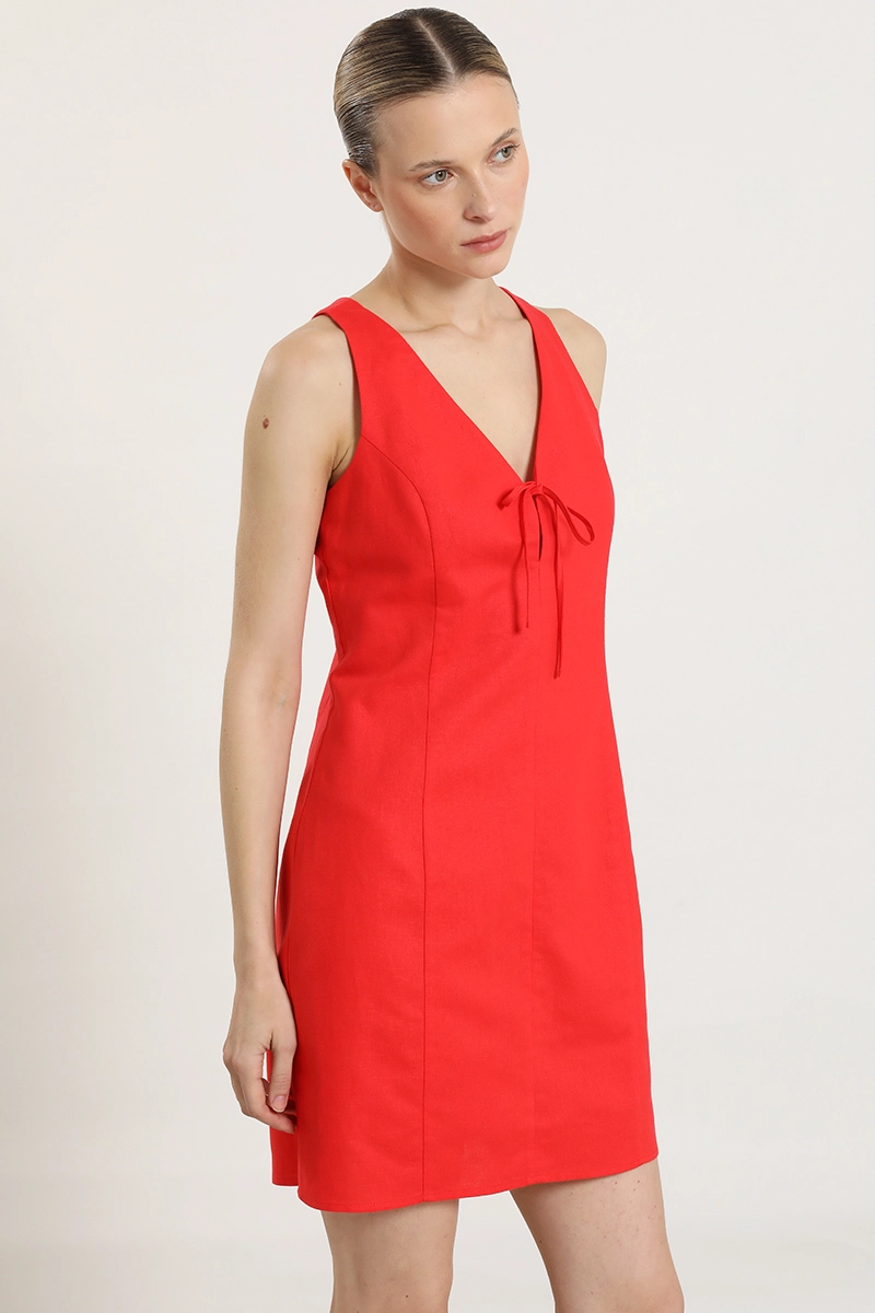 VESTIDO CORTO CON LAZO, ROJO LIOLA - 3