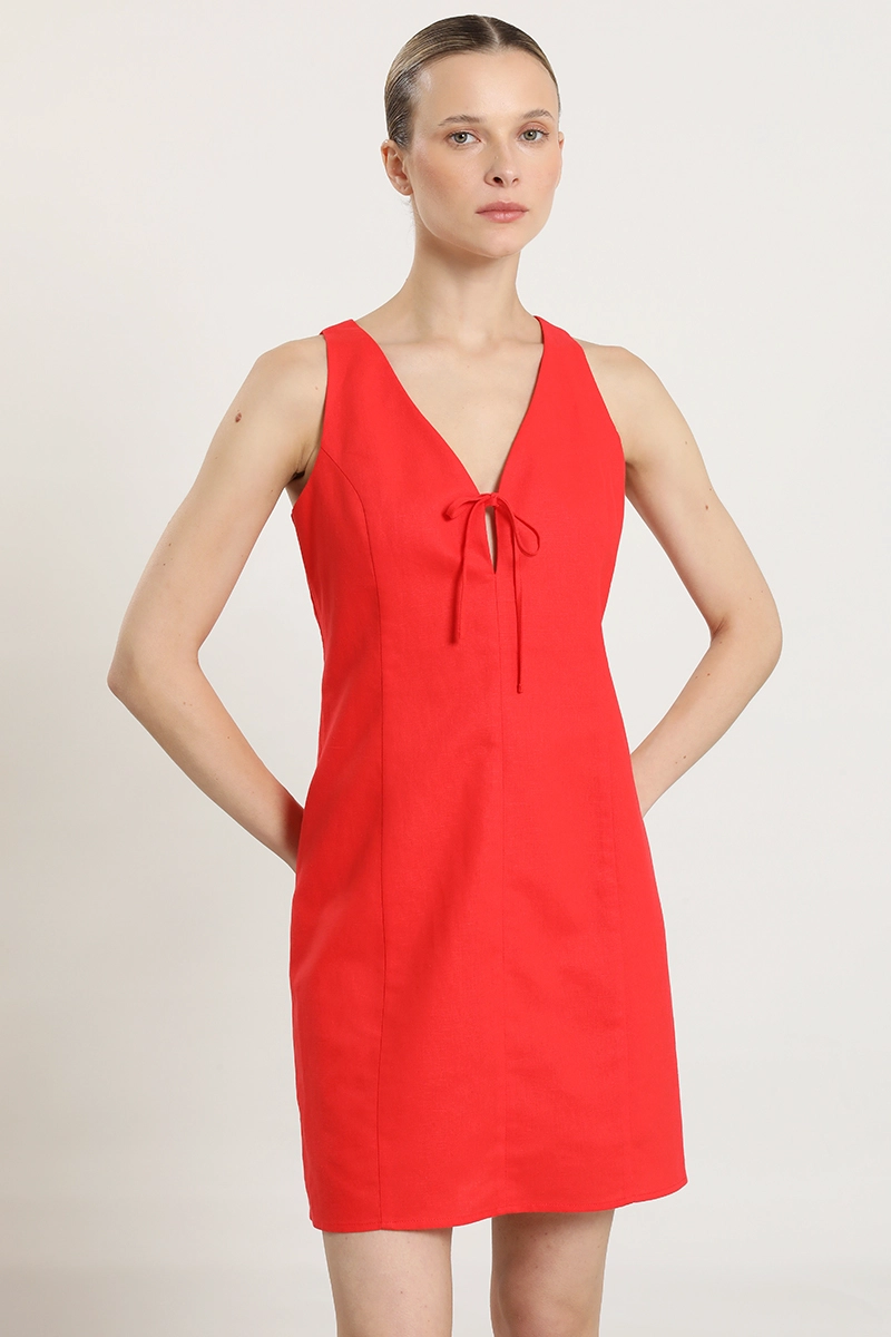 VESTIDO CORTO CON LAZO, ROJO LIOLA - 4