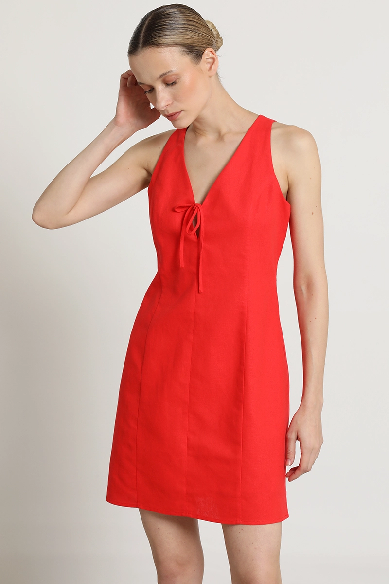 VESTIDO CORTO CON LAZO, ROJO LIOLA - 5