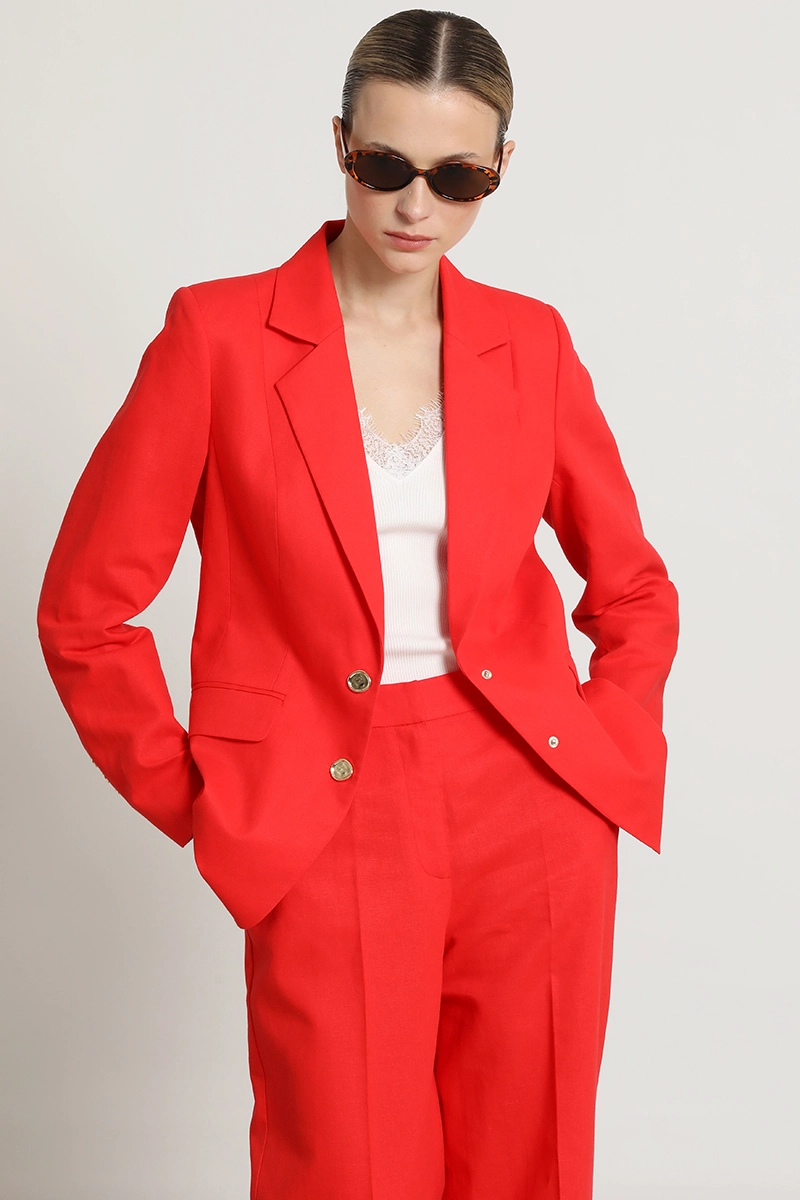 BLAZER ENTALLADO, LINO ALGODON, ROJO LIOLA - 1
