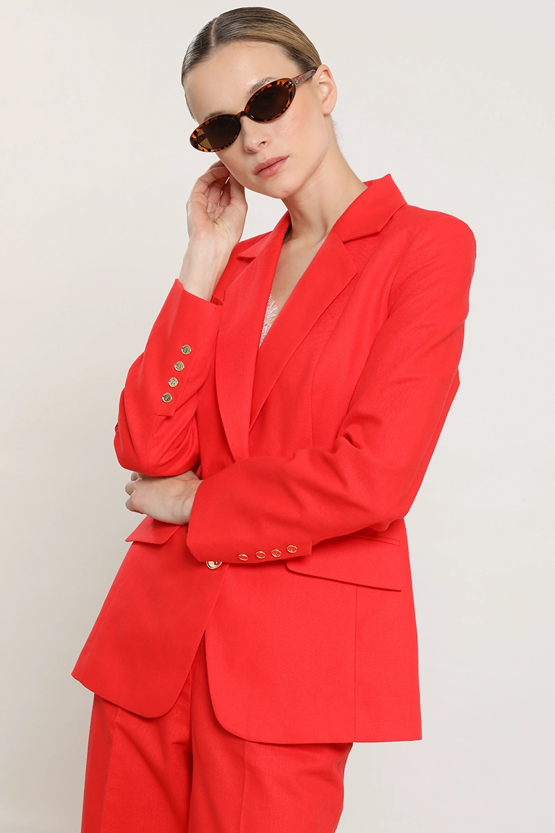 BLAZER ENTALLADO, LINO ALGODON, ROJO LIOLA - 3