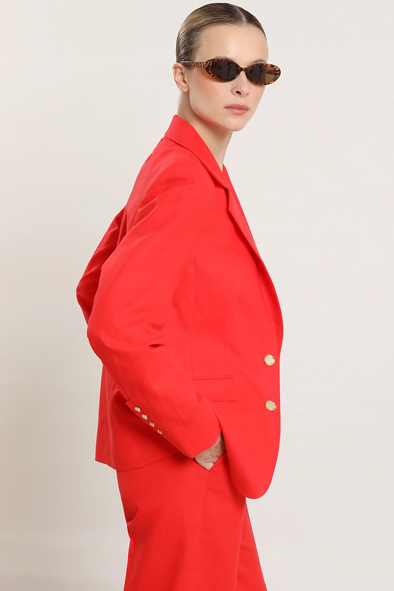 BLAZER ENTALLADO, LINO ALGODON, ROJO LIOLA - 4