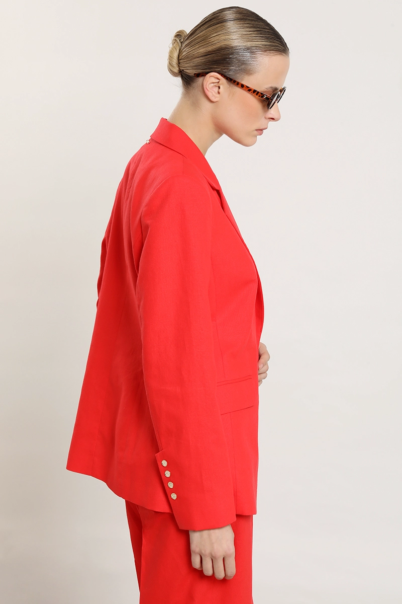 BLAZER ENTALLADO, LINO ALGODON, ROJO LIOLA - 5