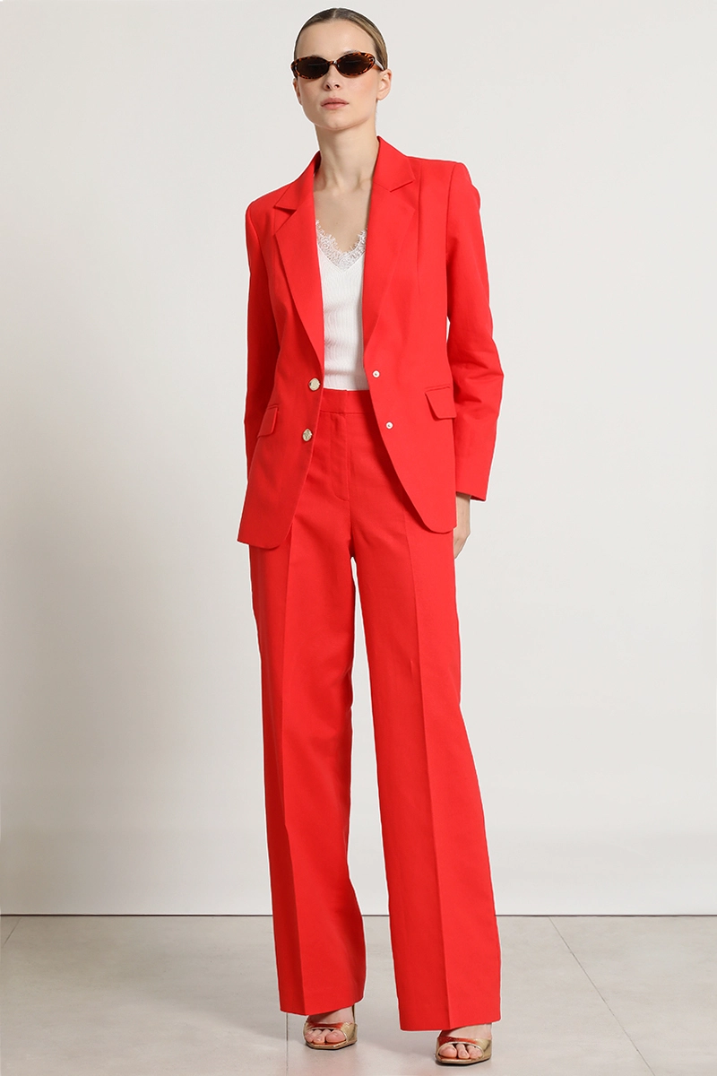 PANTALON RECTO, LINO ALGODON, ROJO LIOLA - 1