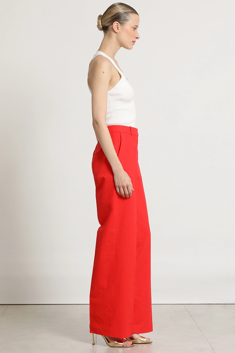 PANTALON RECTO, LINO ALGODON, ROJO LIOLA - 2