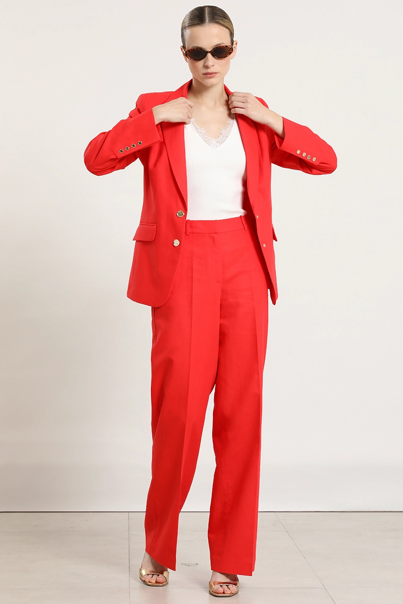 PANTALON RECTO, LINO ALGODON, ROJO LIOLA - 3