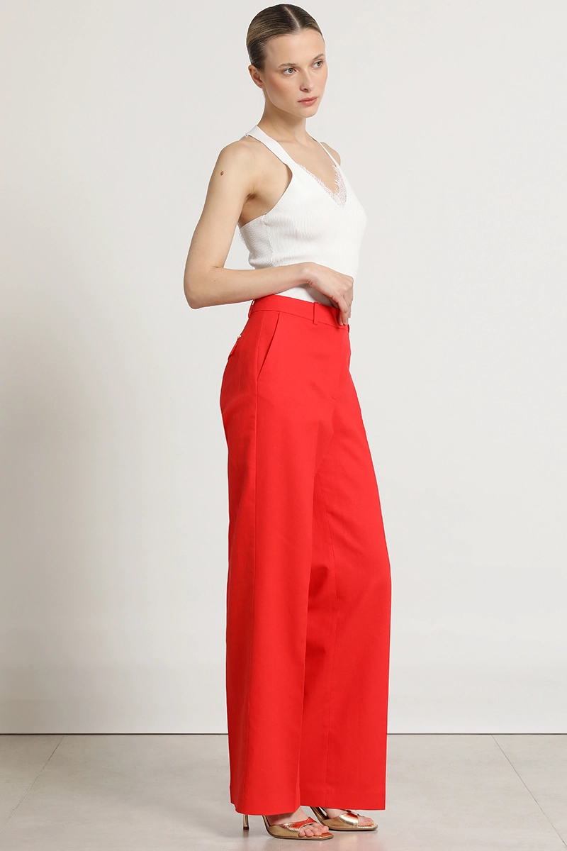 PANTALON RECTO, LINO ALGODON, ROJO LIOLA - 4