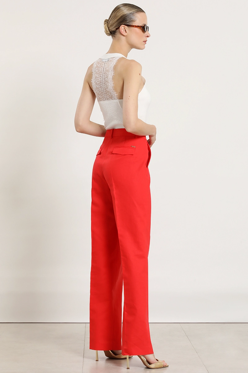 PANTALON RECTO, LINO ALGODON, ROJO LIOLA - 5