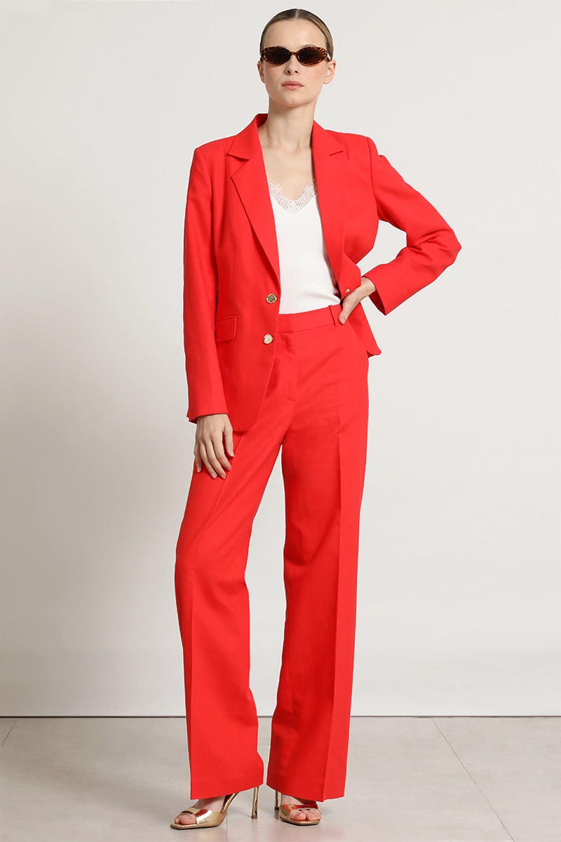PANTALON RECTO, LINO ALGODON, ROJO LIOLA - 6