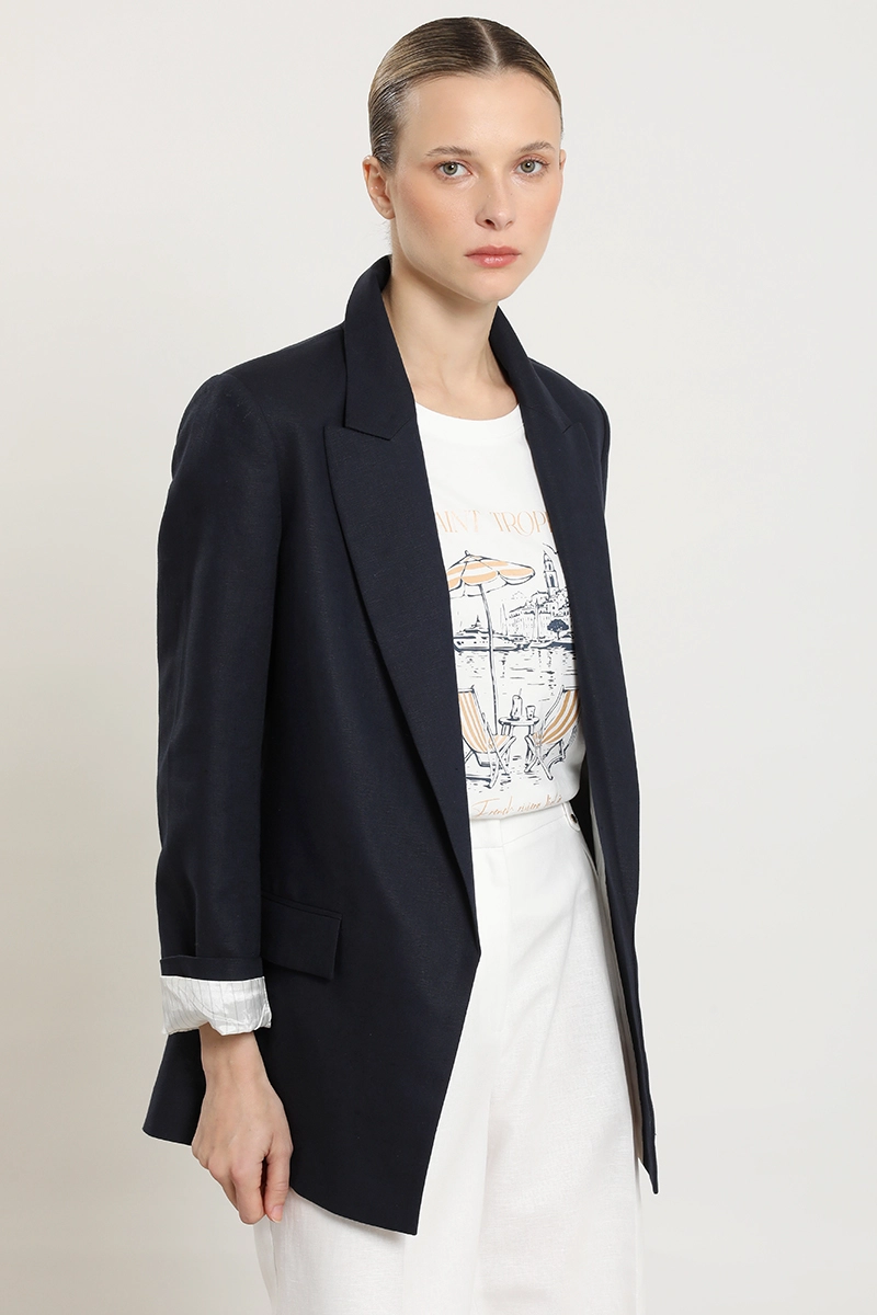 BLAZER CON FORRO CONTRASTE, AZUL LIOLA - 1