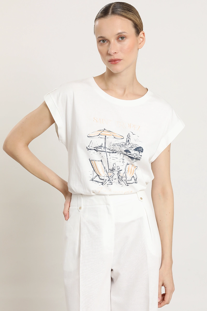 POLERA ESTAMPADO, BOTON MANGA, CRUDO LIOLA - 1