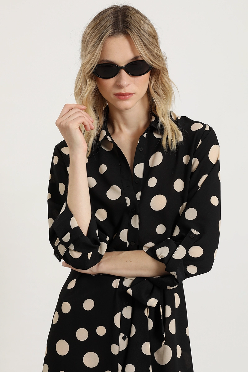 VESTIDO LUNARES CON AMARRE, NEGRO LIOLA - 2