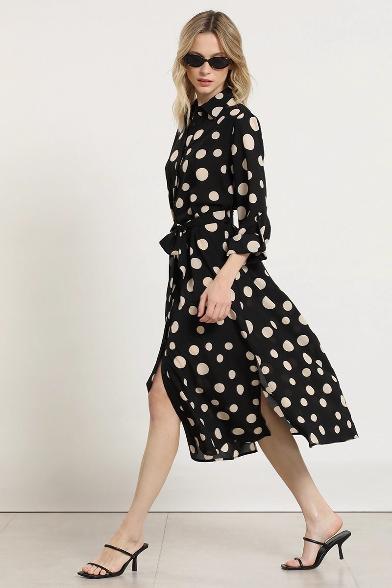 VESTIDO LUNARES CON AMARRE, NEGRO LIOLA - 3
