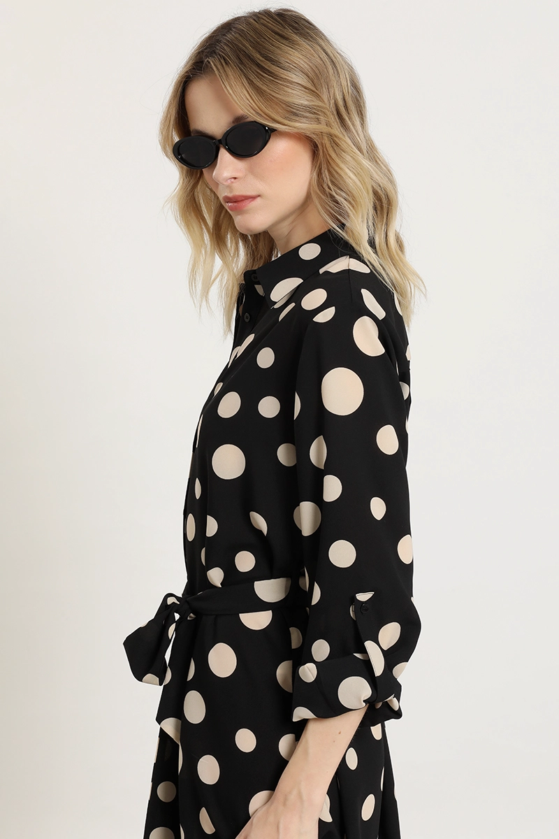 VESTIDO LUNARES CON AMARRE, NEGRO LIOLA - 4