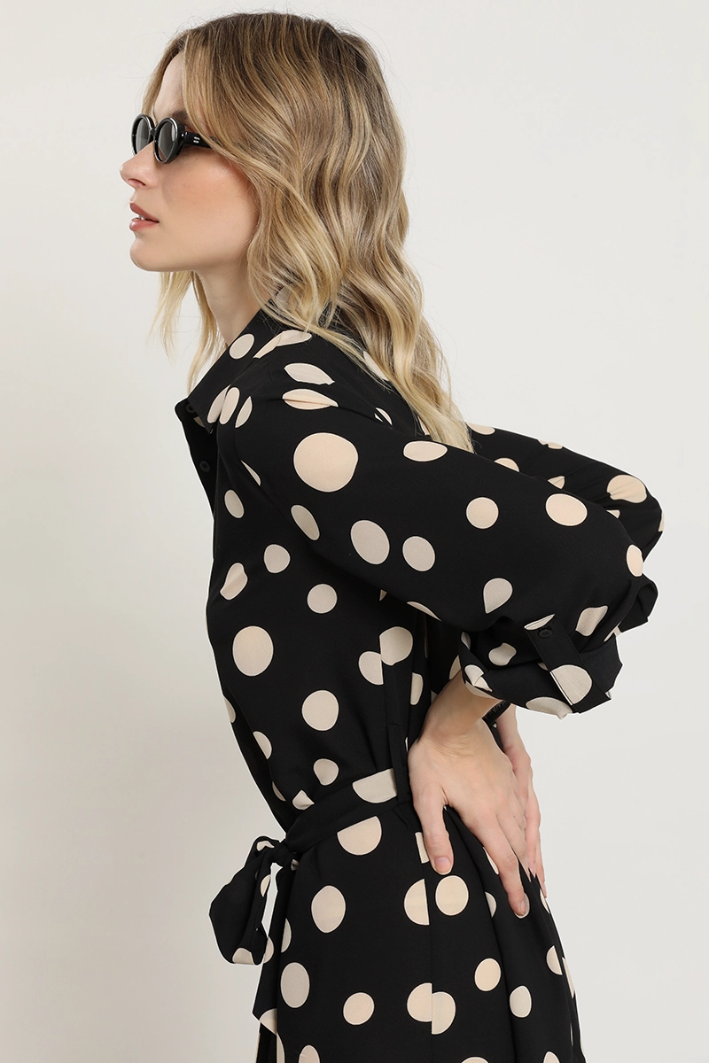 VESTIDO LUNARES CON AMARRE, NEGRO LIOLA - 5