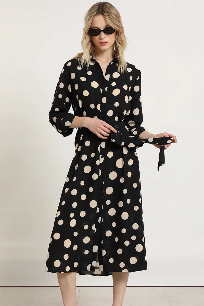 VESTIDO LUNARES CON AMARRE, NEGRO LIOLA - 6