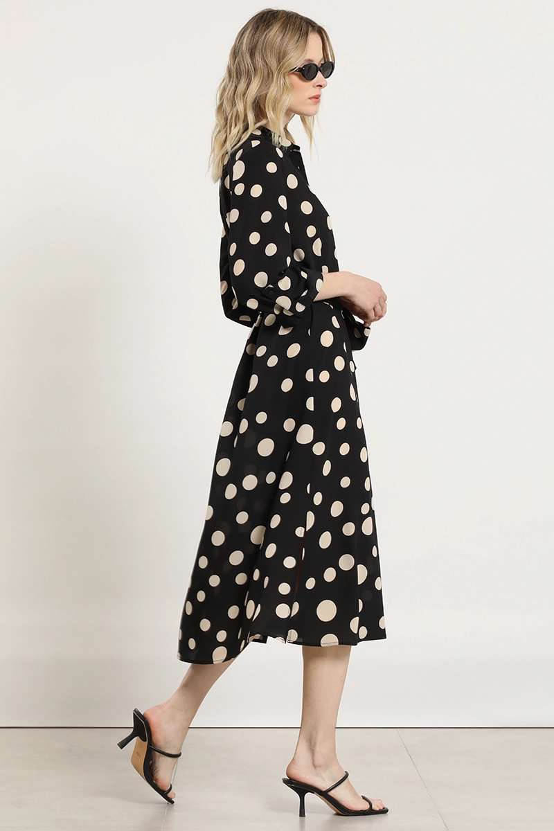 VESTIDO LUNARES CON AMARRE, NEGRO LIOLA - 7